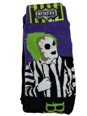 Spooky Striped Character Socks Mens 6–12 Black Purple Green Novelty Crew NWT